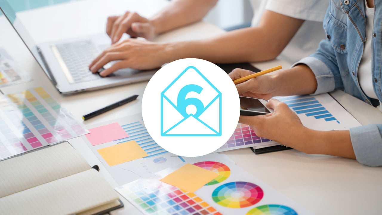 6 tips direct mail icon with graphic designers in background